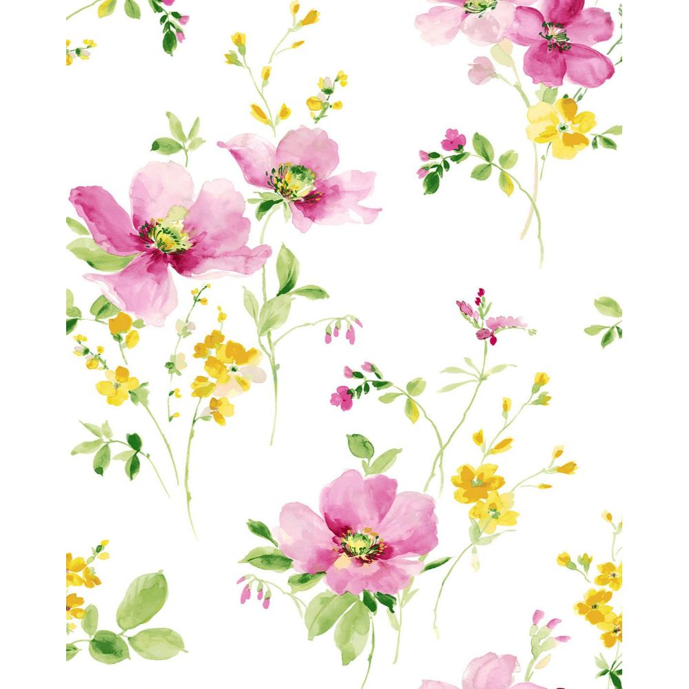 NextWall NW42201 Watercolor Windflower Wallpaper in Pink